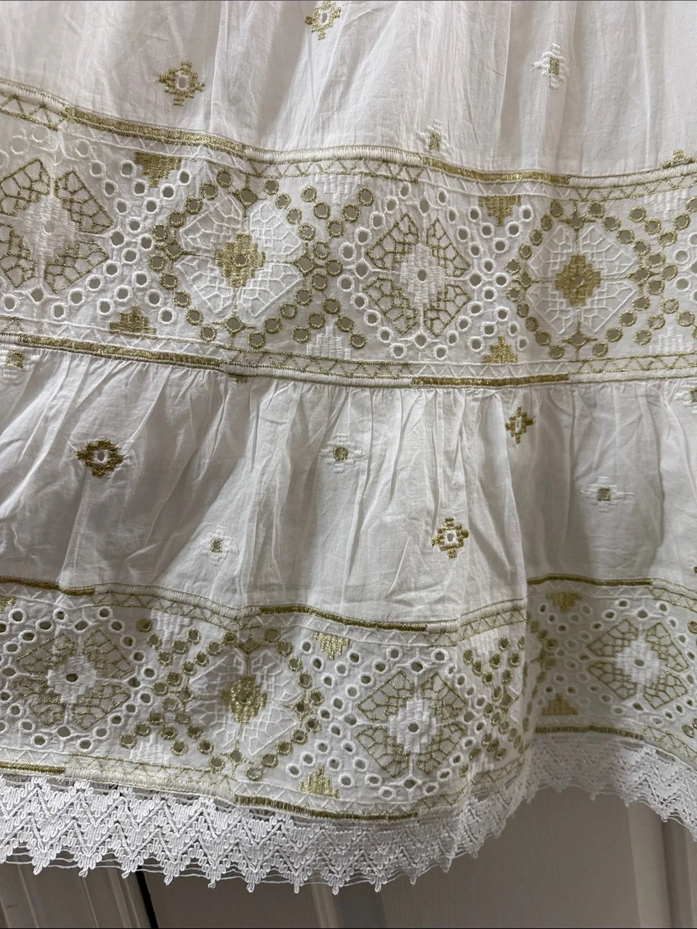 Soft Surroundings PS Petite Small White Gold Embroidered Cotton Midi Dress Boho